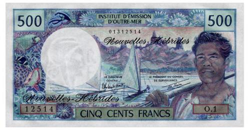НОВЫЕ ГЕБРИДЫ 19c NEW HEBRIDES 500 FRANCS ND(1970-81) Unc