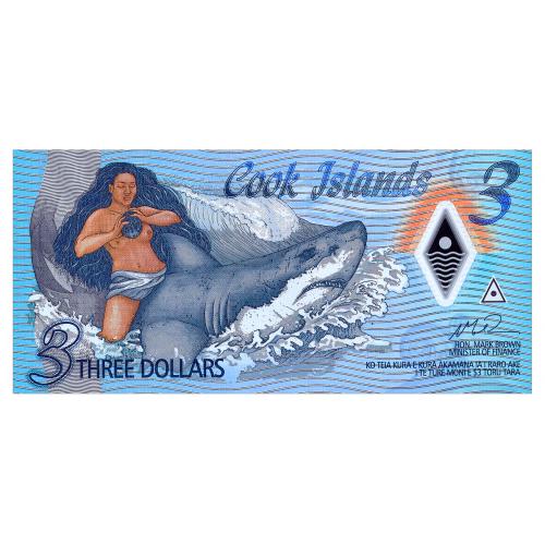 ОСТРОВА КУКА W11 COOK ISLANDS 3 DOLLARS ND(2021) Unc