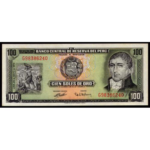 ПЕРУ 102c PERU 100 SOLES DE ORO 1973 aUnc