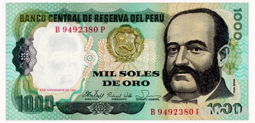 ПЕРУ 122 PERU 1000 SOLES DE ORO 1981 Unc