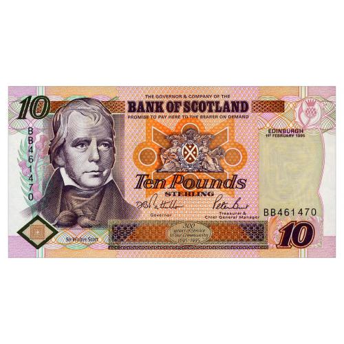 ШОТЛАНДИЯ 120a SCOTLAND BANK OF SCOTLAND; ЮБИЛЕЙНАЯ; 10 POUNDS 1995 Unc