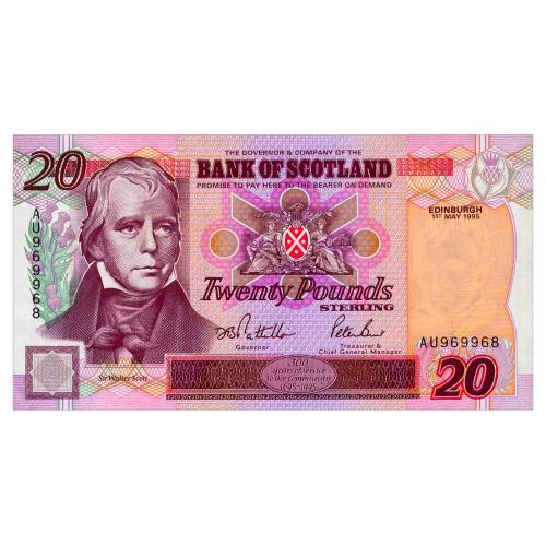 ШОТЛАНДИЯ 121a SCOTLAND BANK OF SCOTLAND; ЮБИЛЕЙНАЯ; 20 POUNDS 1995 Unc