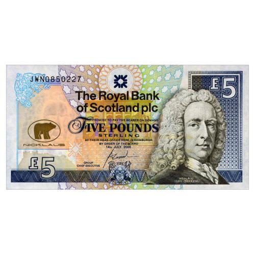 ШОТЛАНДИЯ 365 SCOTLAND THE ROYAL BANK OF SCOTLAND; ЮБИЛЕЙНАЯ; 5 POUNDS 2005 Unc