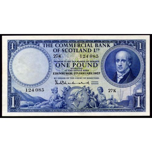 ШОТЛАНДИЯ S336 SCOTLAND COMMERCIAL BANK OF SCOTLAND 1 POUND 1957 aUnc
