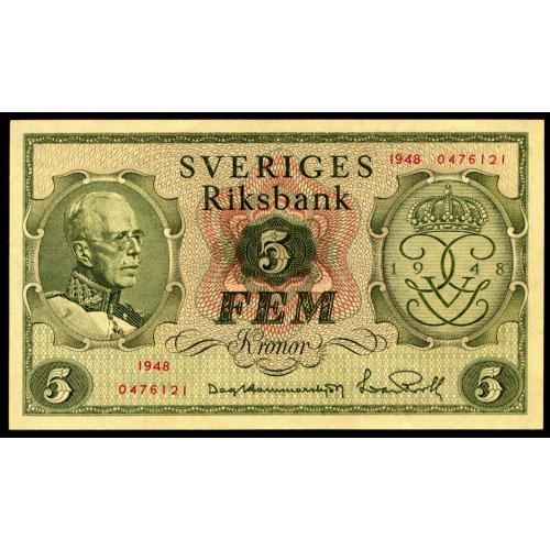 ШВЕЦИЯ 41a SWEDEN ЮБИЛЕЙНАЯ 5 KRONUR 1948 Unc