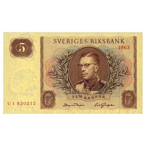 ШВЕЦИЯ 50b SWEDEN SERIES UI 5 KRONOR 1963 Unc