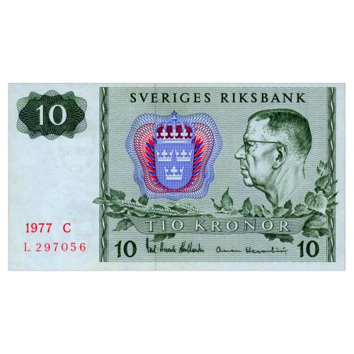 ШВЕЦИЯ 52d SWEDEN; SERIES C; 10 KRONOR 1977; Unc