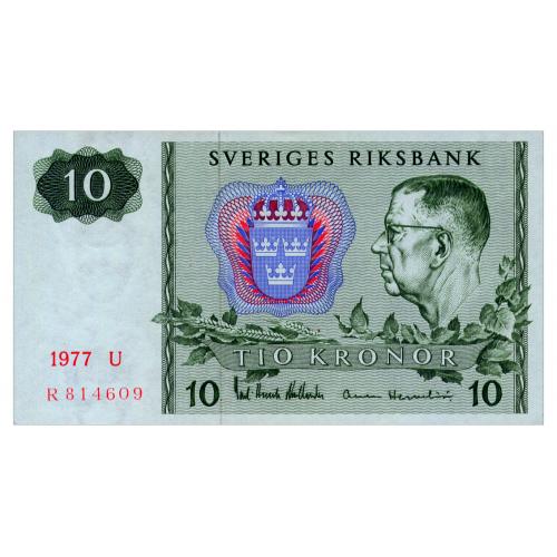 ШВЕЦИЯ 52d SWEDEN; SERIES U; 10 KRONOR 1977; Unc