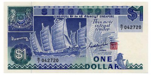 СИНГАПУР 18a SINGAPORE 1 DOLLAR ND(1987) Unc