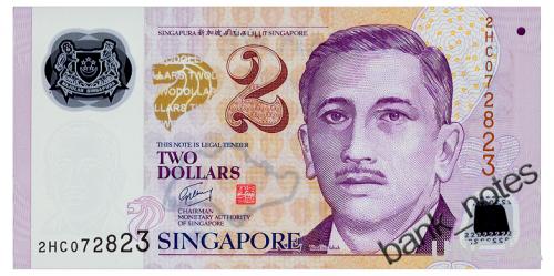 СИНГАПУР 46a SINGAPORE ПЕРВЫЙ ВЫПУСК БЕЗ СИМВОЛОВ 2 DOLLARS ND(2005) Unc