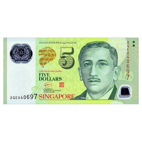 СИНГАПУР 47a SINGAPORE ПЕРВЫЙ ВЫПУСК БЕЗ СИМВОЛОВ 5 DOLLARS ND(2005) Unc
