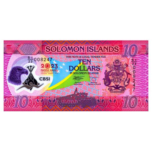 СОЛОМОНОВЫ ОСТРОВА W39 SOLOMON ISLANDS 17 PACIFIC GAMES IN THE SOLOMON ISLANDS 10 DOLLARS  2023 Unc
