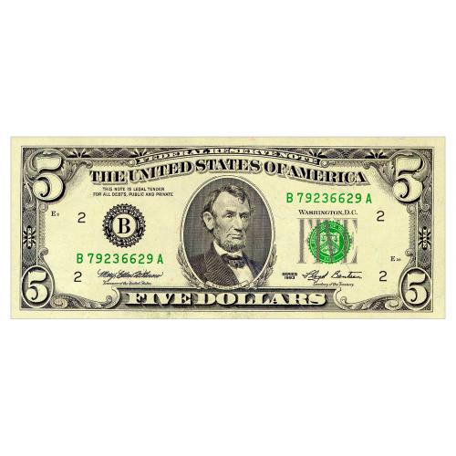 США 491 USA $5 1993; B2 NEW YORK NY; MARY ELLEN WITHROW-LLOYD MILLARD BENTSEN JR. Unc