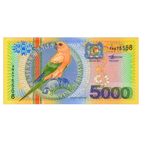 СУРИНАМ 152 SURINAME 5000 GULDEN 2000 Unc