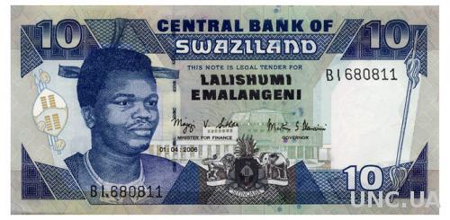 СВАЗИЛЕНД 29c SWAZILAND 10 EMALANGENI 2006 Unc