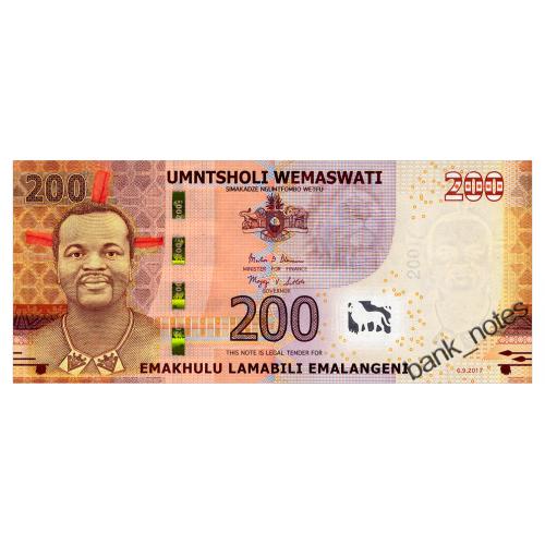 СВАЗИЛЕНД 43 SWAZILAND 200 EMALANGENI 2017 Unc