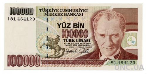 ТУРЦИЯ 206 TURKEY 100000 LIRA 1970(1991) Unc