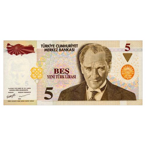 ТУРЦИЯ 217 TURKEY 5 NEW LIRA 2005 Unc