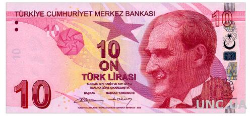 ТУРЦИЯ 223b TURKEY 10 LIRA PREFIX B 2009(2013) Unc