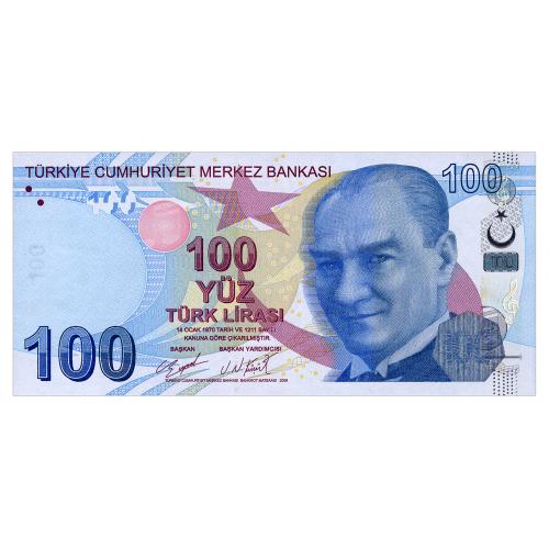 ТУРЦИЯ 226f TURKEY PREFIX F 100 LIRA 2009(2022) Unc