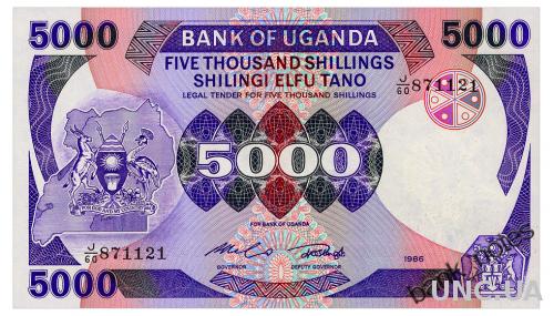 УГАНДА 24b UGANDA 5000 SHILLINGS 1986 Unc