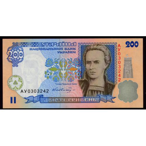 УКРАИНА 115 UKRAINE; ГЕТЬМАН; АУ 0303242; 200 ГРИВЕНЬ ND(2001) Unc