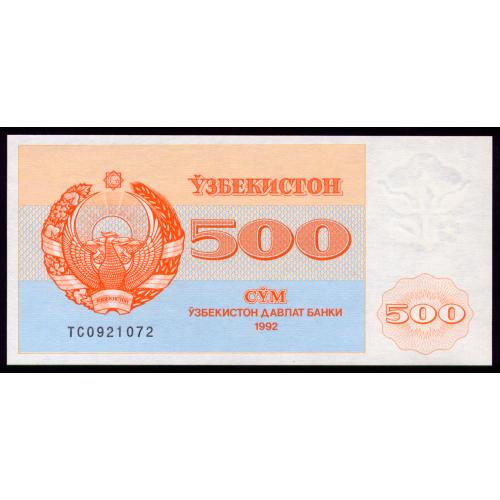УЗБЕКИСТАН 69b UZBEKISTAN; TC 0921072; 500 SUM 1992; Unc