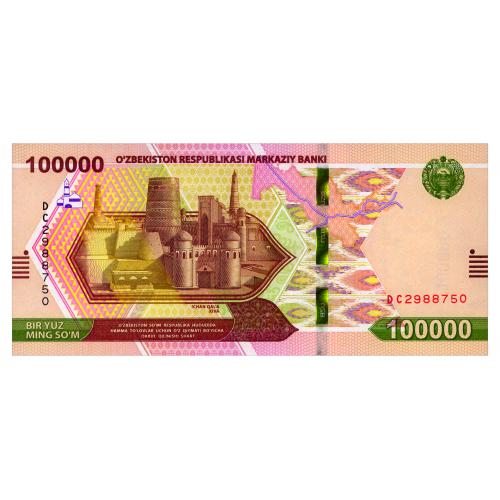 УЗБЕКИСТАН W92 UZBEKISTAN СЕРИЯ DC 100000 SUM 2021 Unc