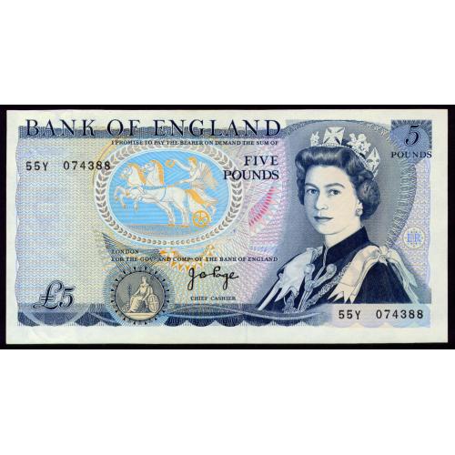 ВЕЛИКОБРИТАНИЯ 378b GREAT BRITAIN; J. B. PAGE; 55Y 074388; 5 POUNDS ND(1971-91) Unc