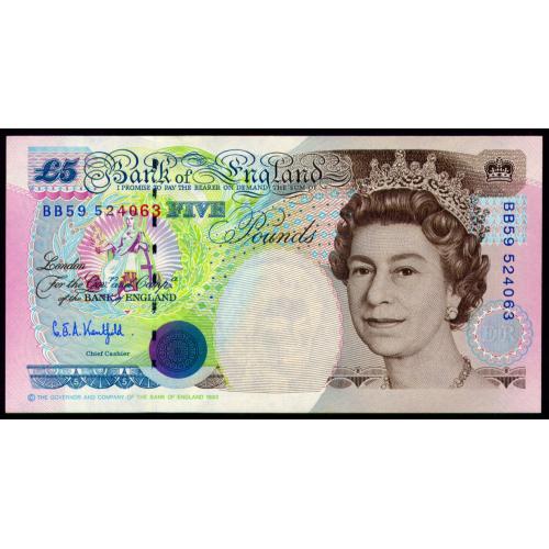 ВЕЛИКОБРИТАНИЯ 382Aa(1) GREAT BRITAIN; G.E. KENTFIELD BB59 524063; 5 POUNDS ND(1991-1998); Unc