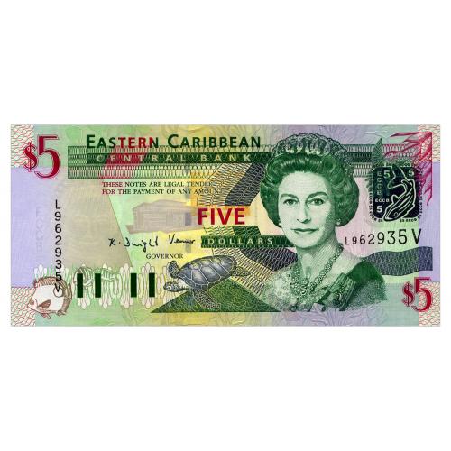 ВОСТОЧНЫЕ КАРИБЫ 31v EAST CARIBBEAN STATES ST. VINCENT 5 DOLLARS ND(1994) Unc