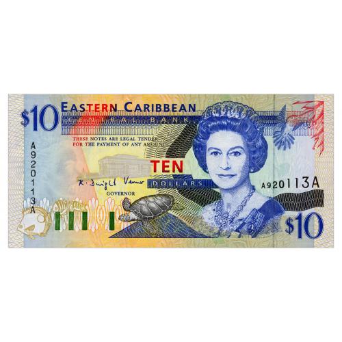ВОСТОЧНЫЕ КАРИБЫ 32a EAST CARIBBEAN STATES ANTIGUA 10 DOLLARS ND(1994) Unc