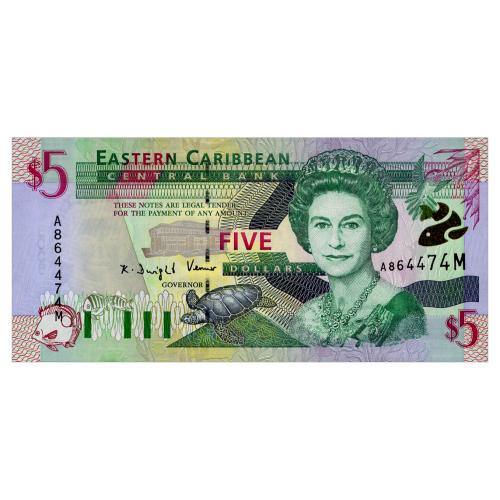 ВОСТОЧНЫЕ КАРИБЫ 37m EAST CARIBBEAN STATES MONTESERRAT 5 DOLLARS ND(2000) Unc