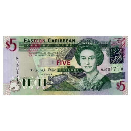 ВОСТОЧНЫЕ КАРИБЫ 42v EAST CARIBBEAN STATES ST. VINCENT 5 DOLLARS ND(2003) Unc