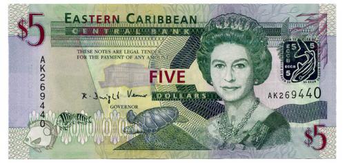 ВОСТОЧНЫЕ КАРИБЫ 47 EAST CARIBBEAN STATES 5 DOLLARS ND(2008) Unc