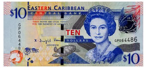 ВОСТОЧНЫЕ КАРИБЫ 52b EAST CARIBBEAN STATES 10 DOLLARS ND(2015) Unc