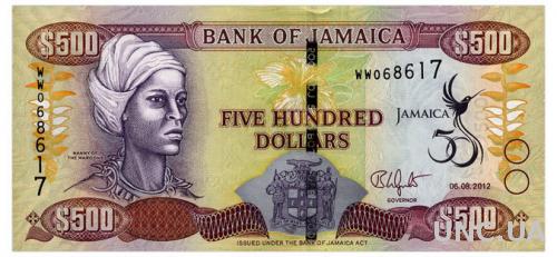ЯМАЙКА 91 JAMAICA ЮБИЛЕЙНАЯ 500 DOLLARS 2012 Unc