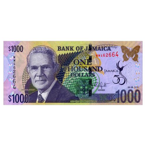 ЯМАЙКА 92 JAMAICA ЮБИЛЕЙНАЯ 1000 DOLLARS 2012 Unc