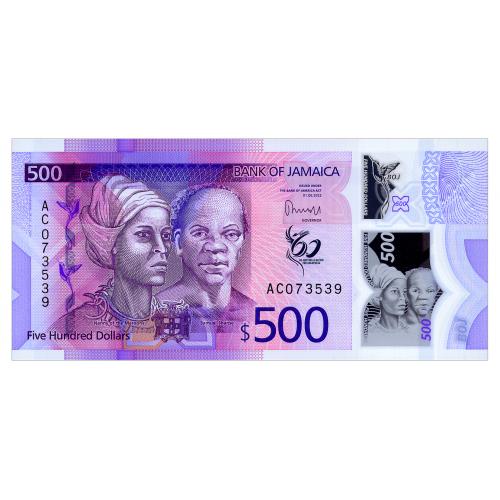 ЯМАЙКА W98 JAMAICA ЮБИЛЕЙНАЯ 500 DOLLARS 2022 Unc