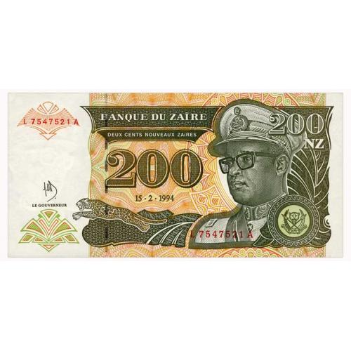 ЗАИР 61 ZAIRE 200 NOUVEAUX ZAIRES 1994 Unc