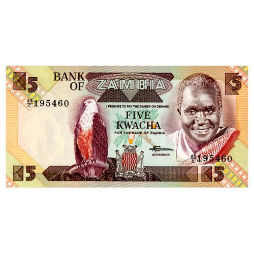 ЗАМБИЯ 25d ZAMBIA 5 KWACHA ND(1980-88) Unc
