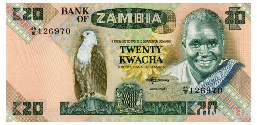 ЗАМБИЯ 27e ZAMBIA 20 KWACHA ND(1980-88) Unc