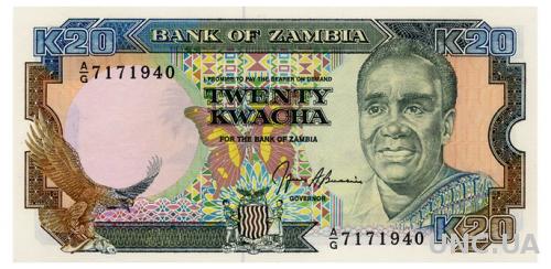 ЗАМБИЯ 32b ZAMBIA 20 KWACHA ND(1989) Unc
