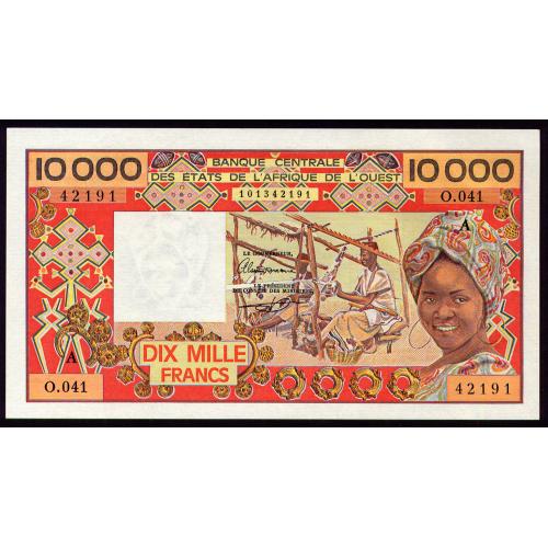 ЗАПАДНАЯ АФРИКА 109Ai WEST AFRICAN STATES IVORY COAST 10000 FRANCS ND(1977-92) Unc