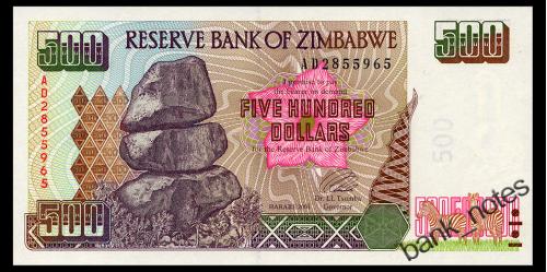 ЗИМБАБВЕ 11a ZIMBABWE 500 DOLLARS 2001 Unc