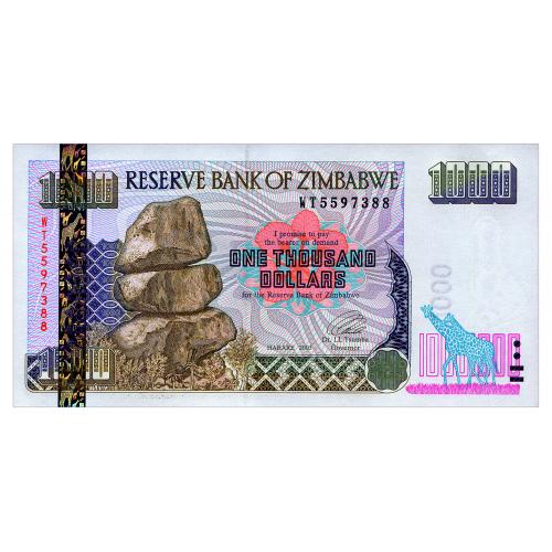 ЗИМБАБВЕ 12b ZIMBABWE 1000 DOLLARS 2003 Unc