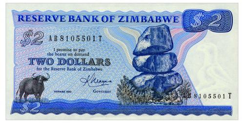 ЗИМБАБВЕ 1b ZIMBABWE 2 DOLLARS 1983 Unc