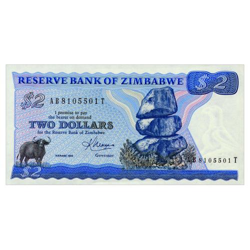 ЗИМБАБВЕ 1b ZIMBABWE 2  DOLLARS 1983 Unc