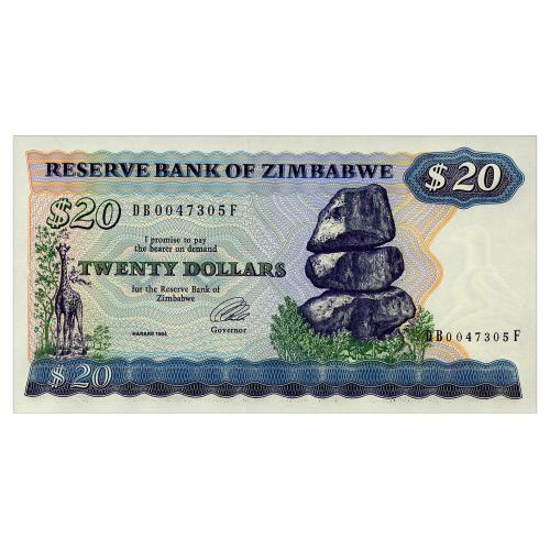 ЗИМБАБВЕ 4d ZIMBABWE 20 DOLLARS 1994 Unc