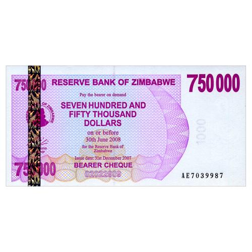 ЗИМБАБВЕ 52 ZIMBABWE 750000 DOLLARS 2007 Unc